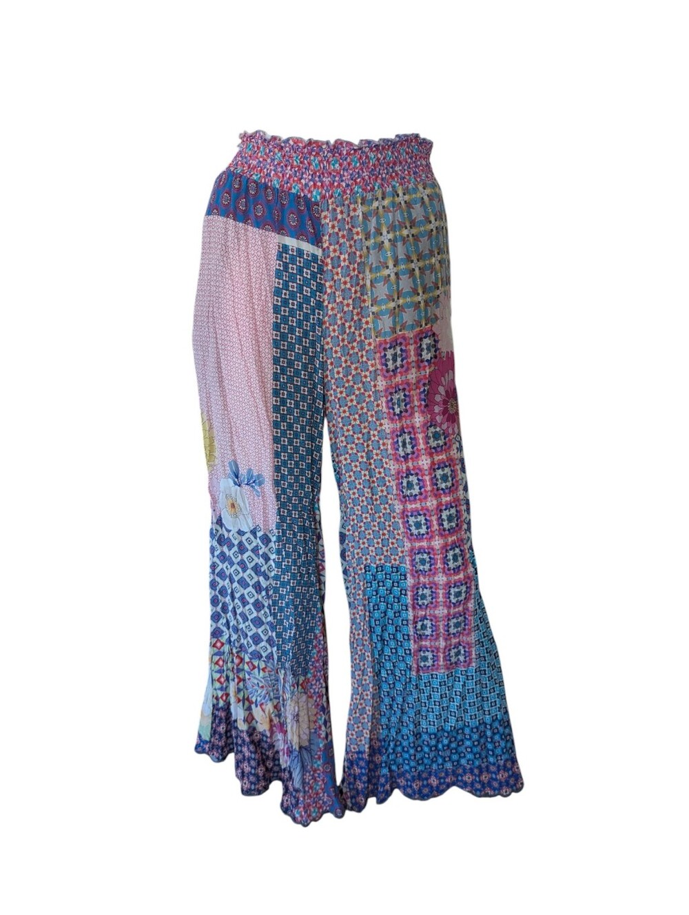 Johnny Was Patchwork Wide-Leg Pants in Blue & Pink - Picture 6 of 10